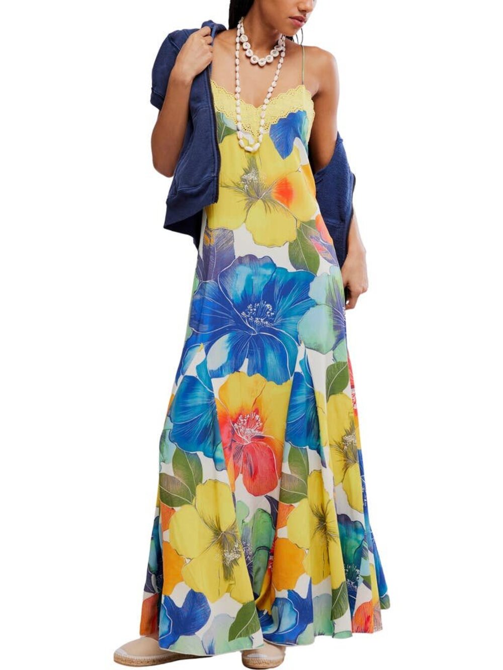 Free People Bloomspell Floral Lace Trim Maxi Dress